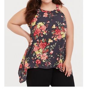 Torrid floral georgette shark bite goddess tank